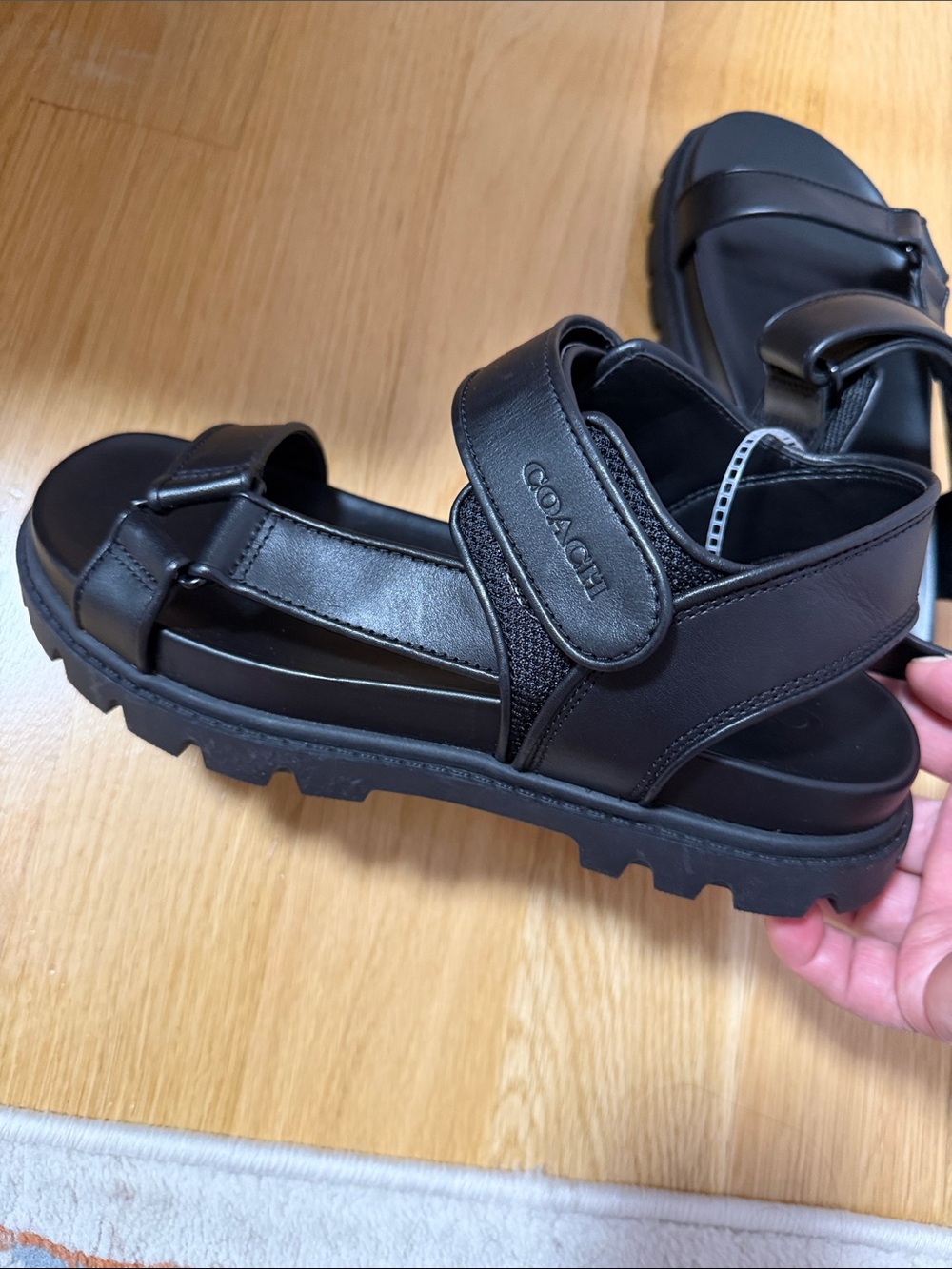Coach Black Lug-Soled Leather Platform Sandal.Unisex $228